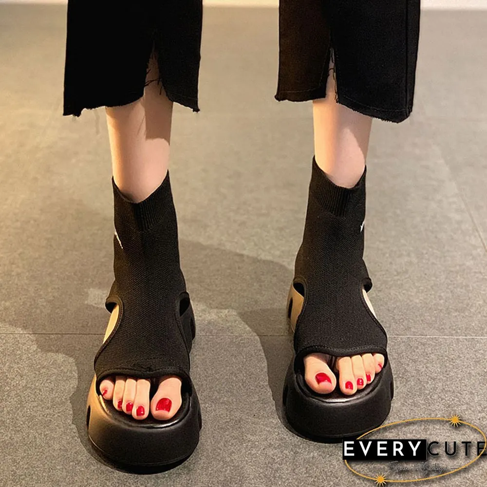 Summe Cool Zapatos Mujer Boots Female Slides-Stretch Fabric 5cm Platform Sandals Women