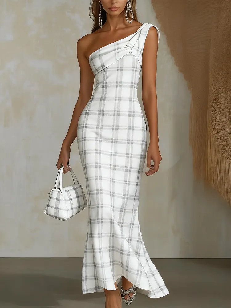 One Shoulder Satin Maxi Dress With Gradient Leopard Print