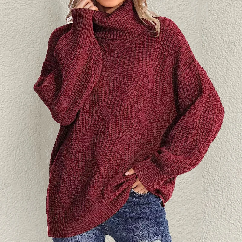Retro Loose Turtleneck Cable Knitted Long Sleeve Sweater