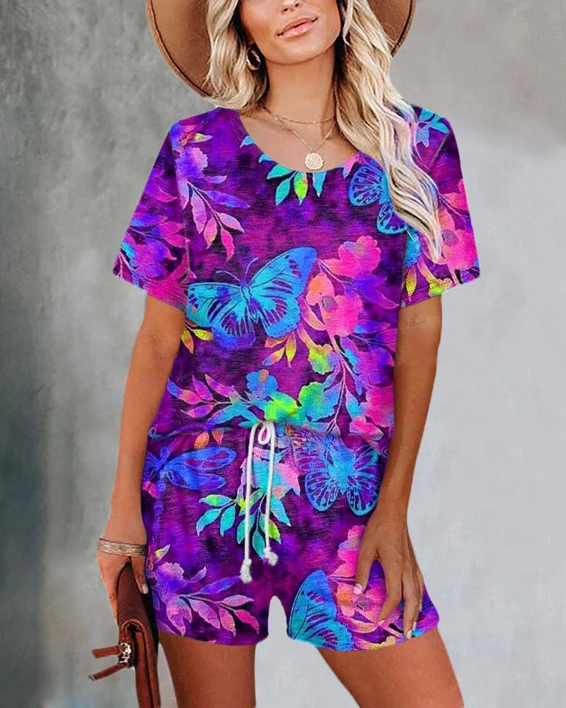Women's Casual Printed Short Sleeve Suits-030709
