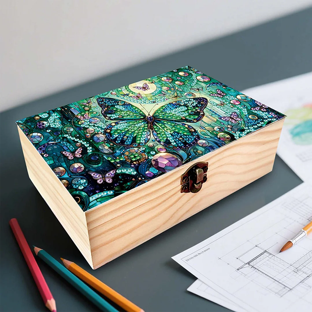 5D DIY Diamond Painting Handmade Wood Storage Box for Home Decor (Butterfly)