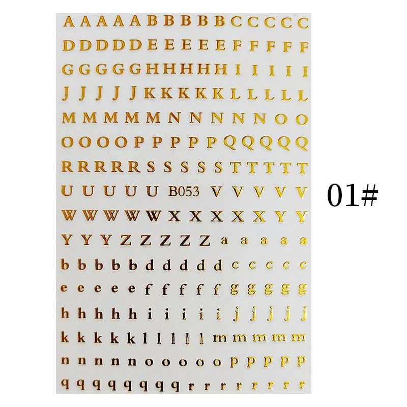 English Letter Design 3D Nail Stickers Iridescent Geometrics Gold Stars Moon Transfer Nail Art Sliders Decoration Accessories-Nail Inspo