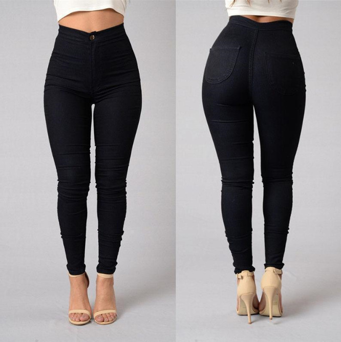 Mature Women Casual Pants High Waist Stretch Slim Trouser Skinny Candy Color Jeans
