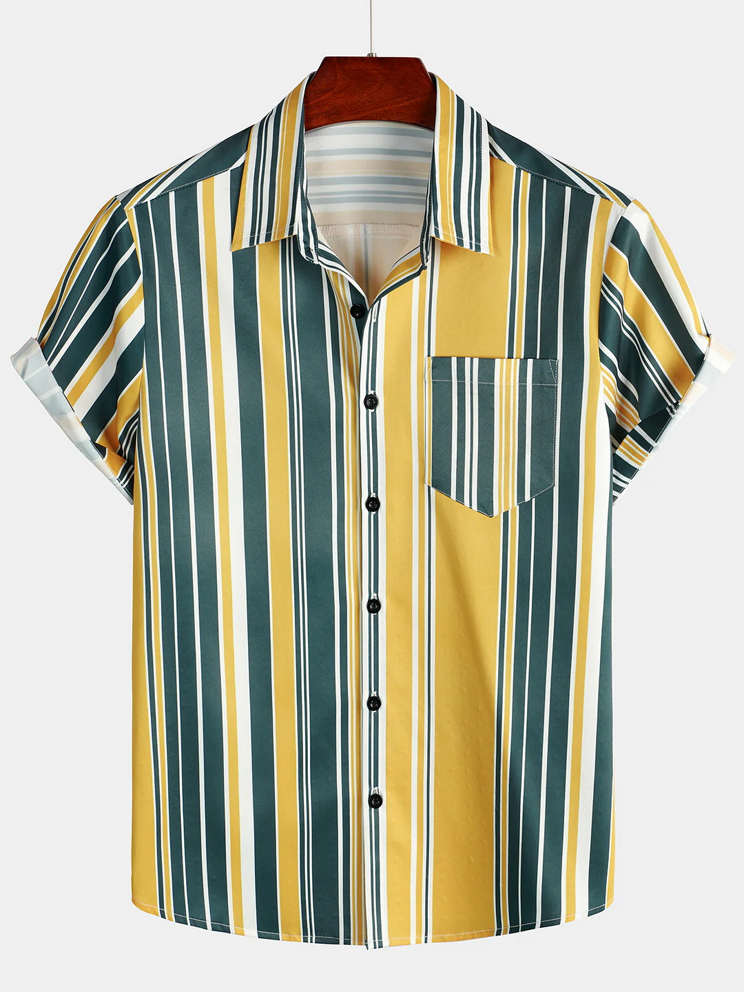 Men's Casual Striped Printed Short Sleeve Shirt