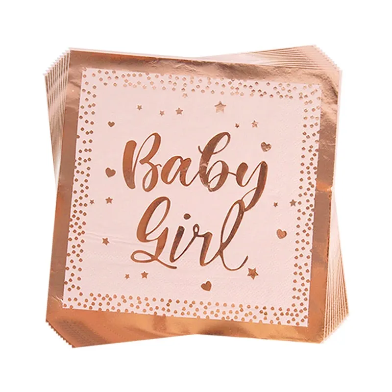 Baby Shower Rose Gold Pink Disposable Tableware Set Paper Plate Cups Kids Girl Birthday Party Decoraton Supplies Gender Reveal