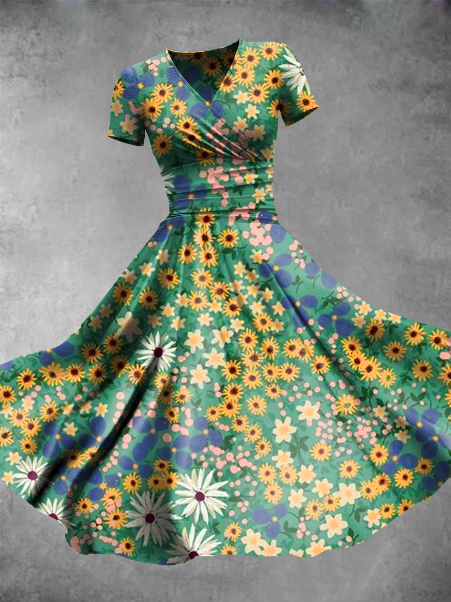 Women's Vintage Flower Art Casual Maxi Dress