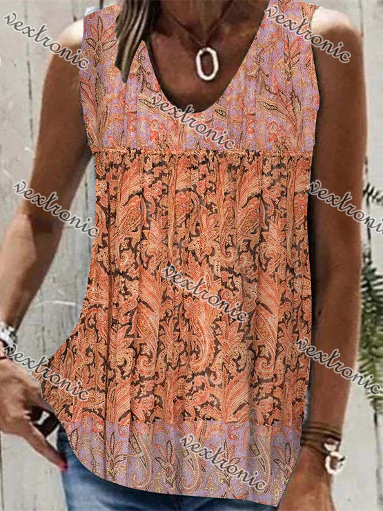 Women Sleeveless V-neck Floral Printed Graphic Top