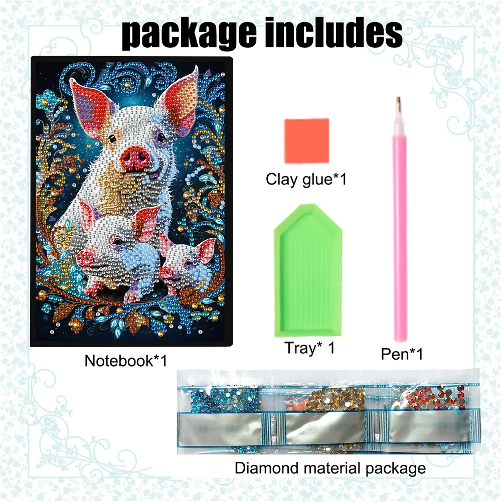 Pig Special Shaped A5 5D DIY Diamond Art Painting Notebook Kit for Friends