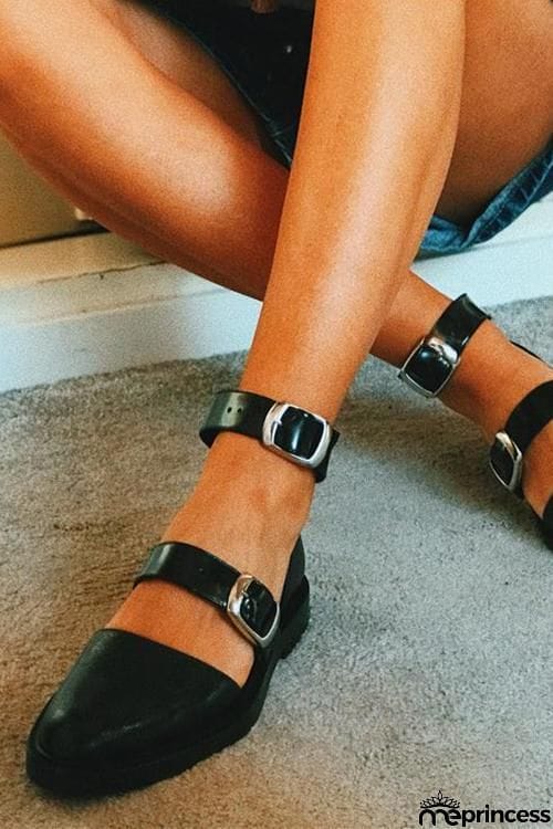 Buckle Color Block Sandals Flats