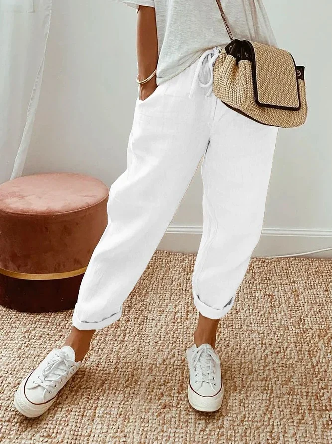 Wearshes Solid Color Insert Pocket Drawstring Casual Pants