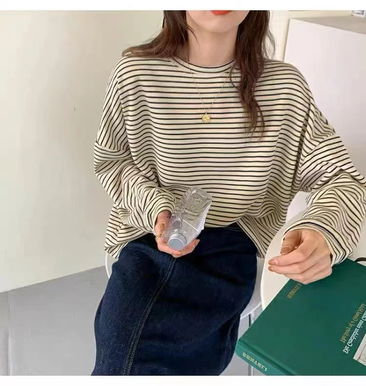 Brownm Brownm Undershirt With The 2024 Fall Women's Thin Loose New Round Collar Long-Sleeve T-Shirt