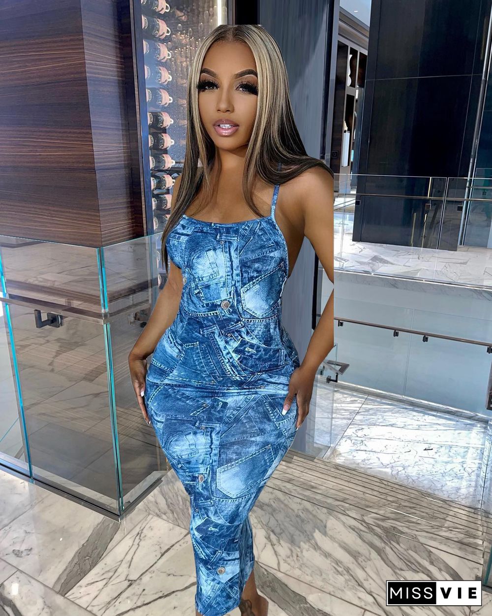 Printing Backless Bodycon Summer Slip Dresses