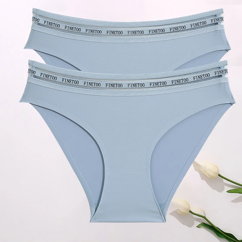 FINETOO 2PCS/Set Women Seamless Panties Lingerie Letter Underpant Ladies 7 Solid Colors L-XXL Woman Sexy Panty Briefs Underwear