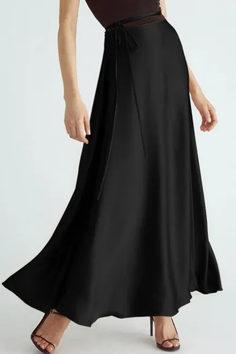Plus Size Formal Burgundy Satin Lace Up High Waist Slit Maxi Skirt 2024 - Flycurvy 