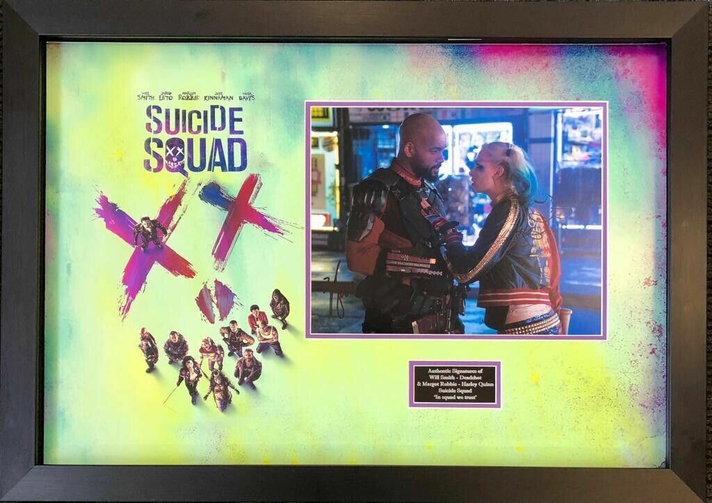 Margot ROBBIE & Will SMITH Suicide Squad Signed Photo Poster painting MOUNT DISPLAY AFTAL COA