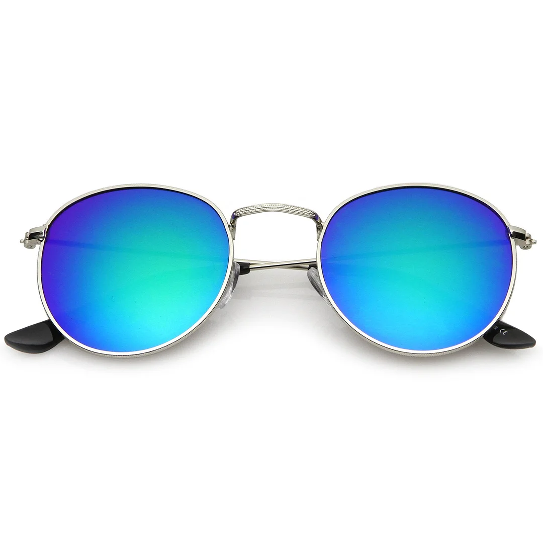 Retro Metal Frame Thin Temples Colored Mirror Lens Round glasses 50mm