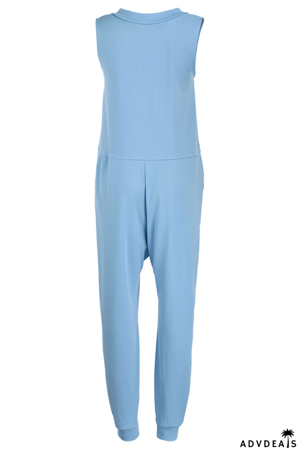 Rose Red Casual Solid Split Joint V Neck Straight Jumpsuits