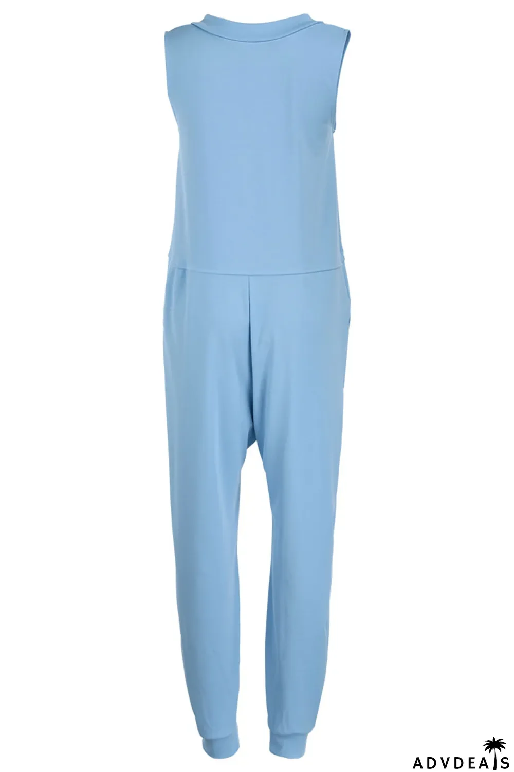 Rose Red Casual Solid Split Joint V Neck Straight Jumpsuits