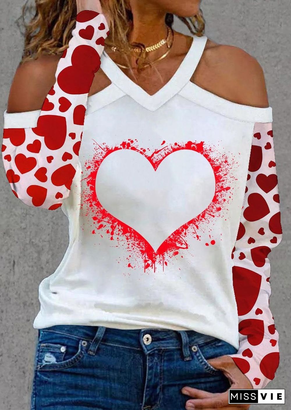 Red Chenked And Heart Printed Shirt