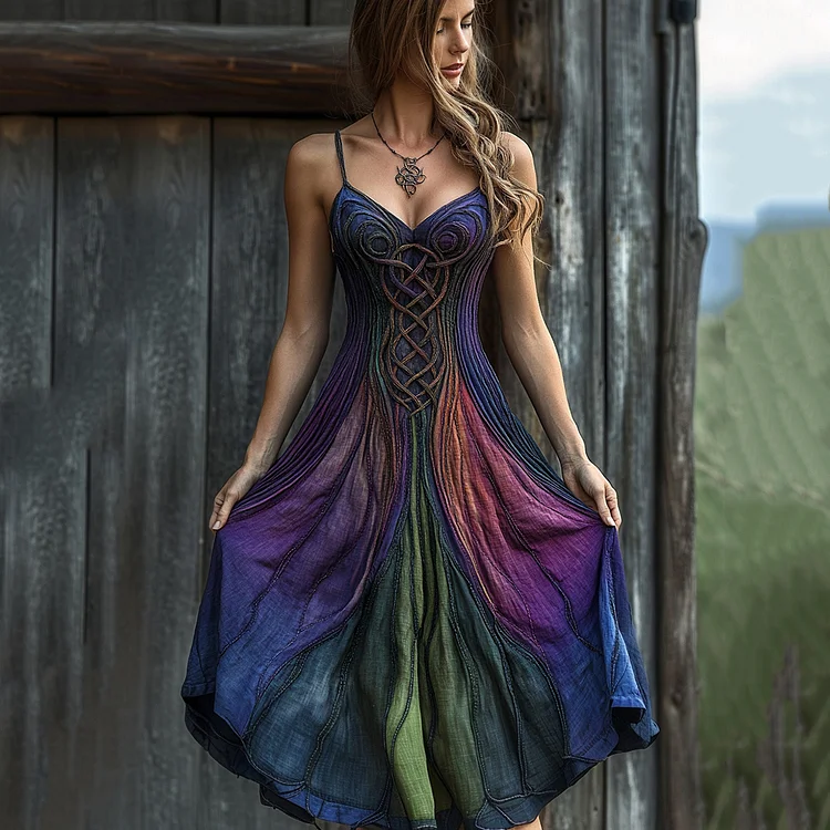 VChics Vintage Celtic Knot Gradient Art Sling Dress