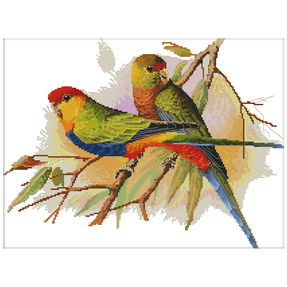 

Parrots - 14CT Stamped Cross Stitch - 46*36CM, 501 Original