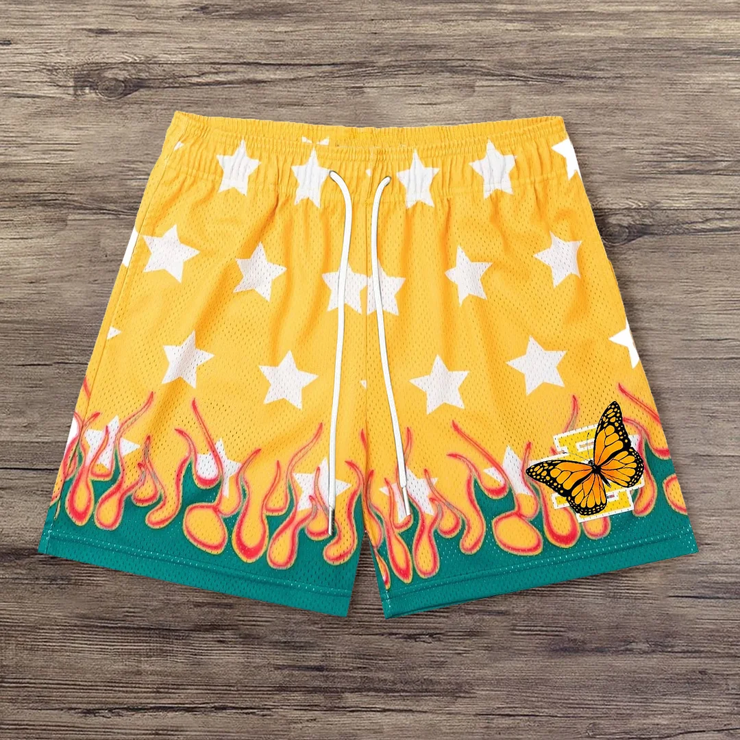 Stars and flames mesh Sports shorts