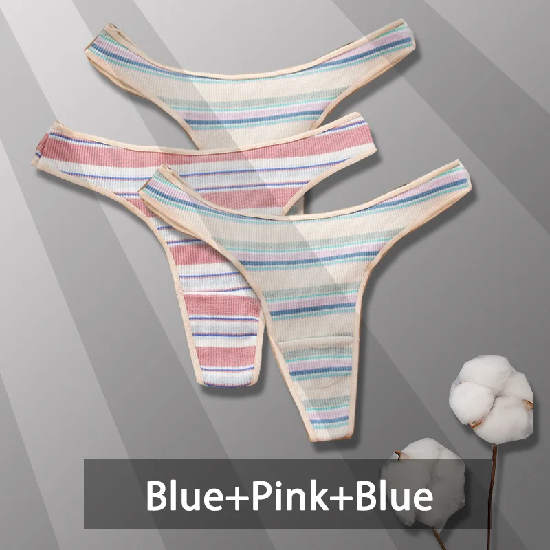 Billionm Sexy Cotton Panties for Women Colorful Stripe G-string Thong Soft Underwear Female Breathable Intimates Lingerie Ladies
