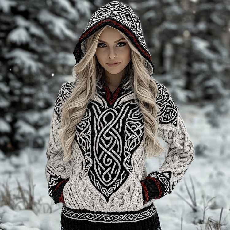 VChics Women's Viking Celtic Pocket Cozy Hooded Sweater