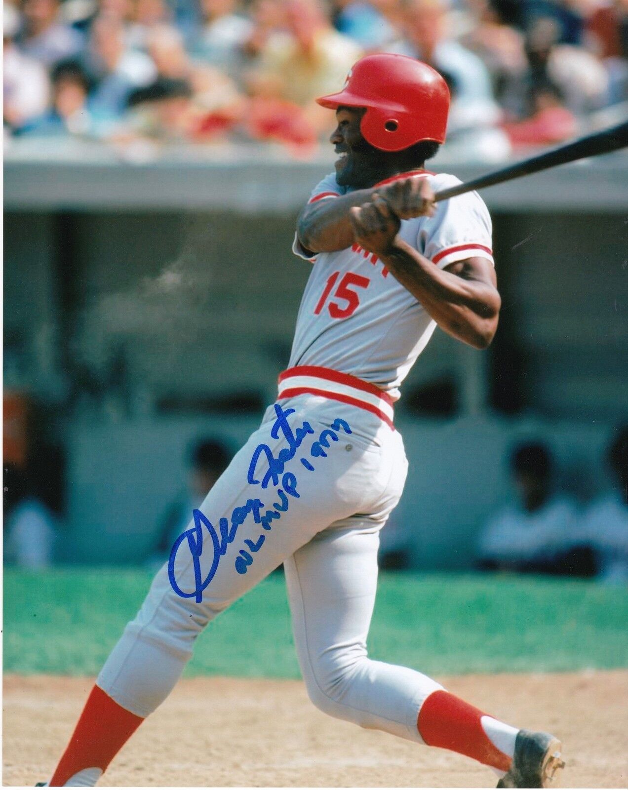 GEORGE FOSTER CINCINNATI REDS NL MVP 1977 ACTION SIGNED 8x10