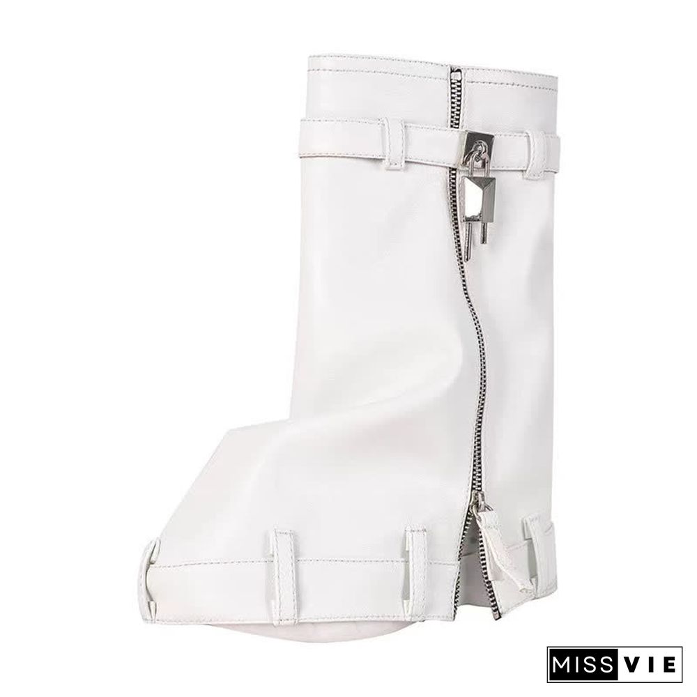 Fashion Fold Over Zipper PU Platform Boots
