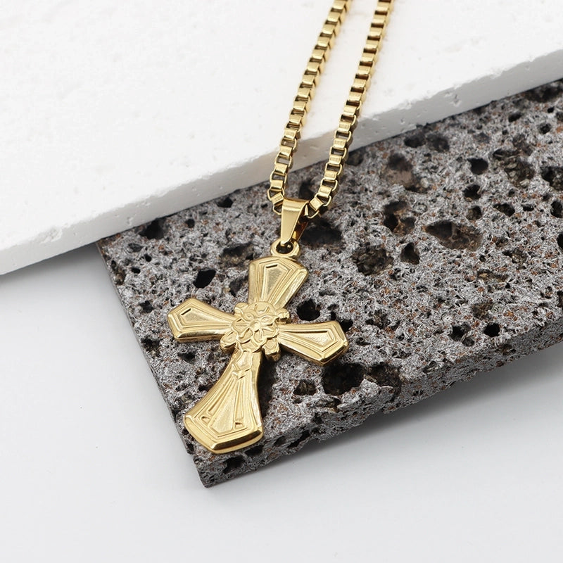 IG Style Casual Vintage Style Cross 304 Stainless Steel Printing Indentation Carving Unisex Pendant Necklace