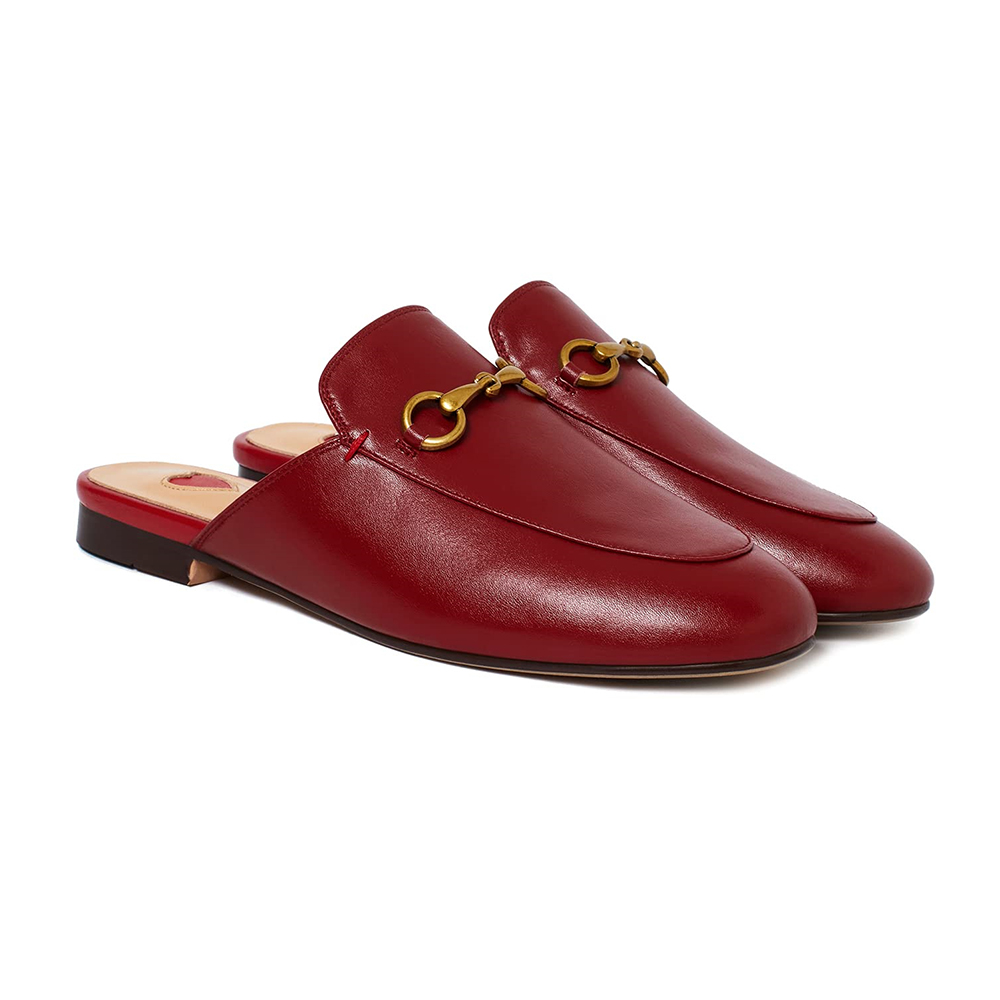 Red Heart Buckle Wine Mules Shoes-vocosishoes