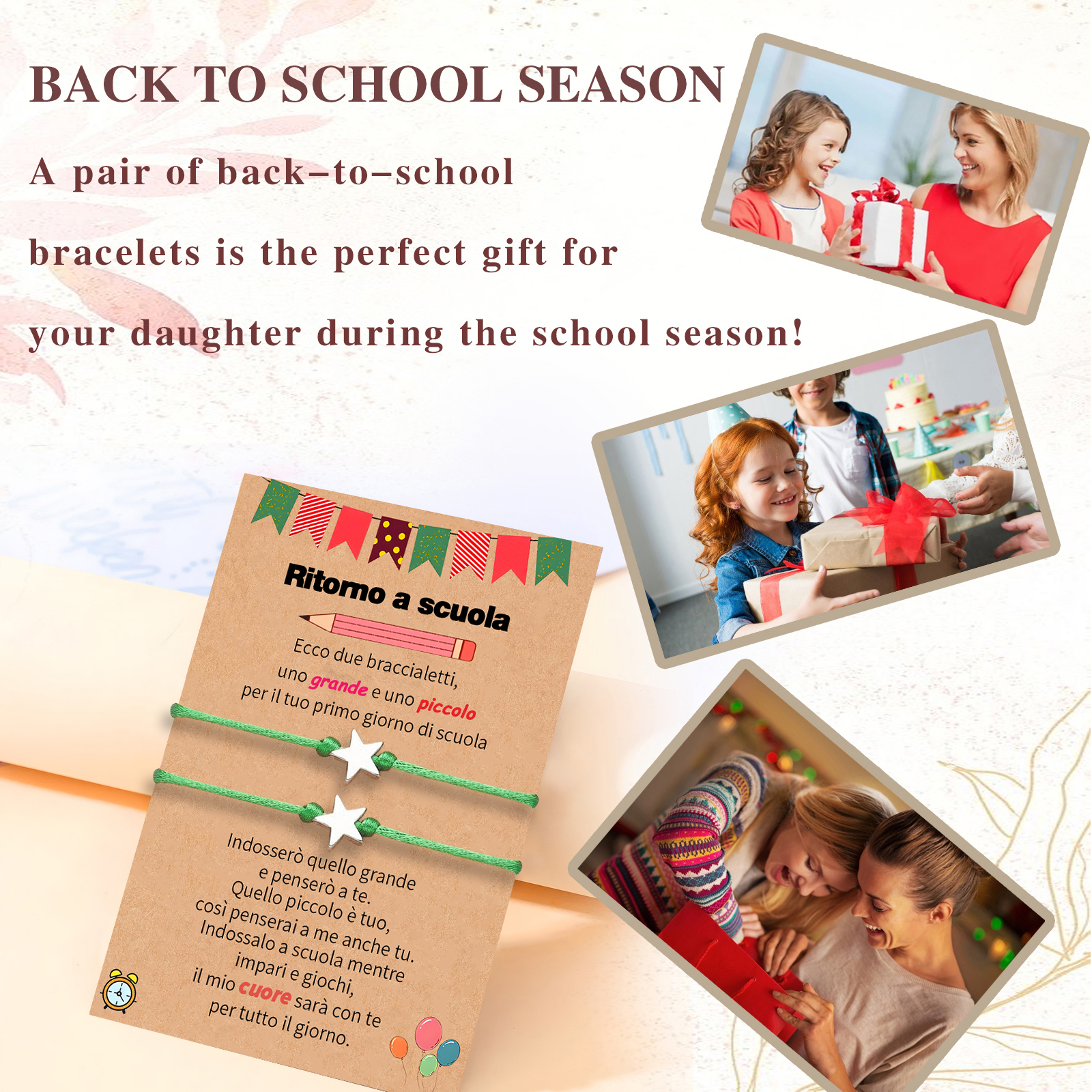 2PCS Braccialetto stella regorabile regalo per bambina con carta