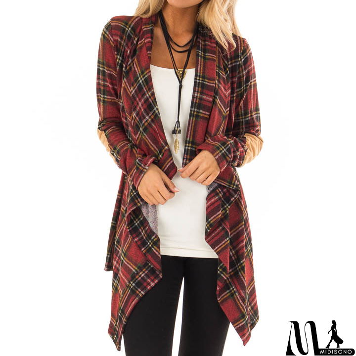 MidiSono - Long Sleeve Women'S Plaid Cardigan Coat