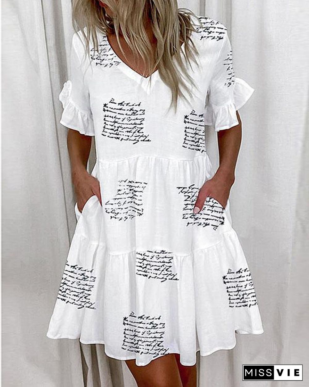 Women Print 1/2 Sleeves Shift Above Knee Casual Tunic Dresses