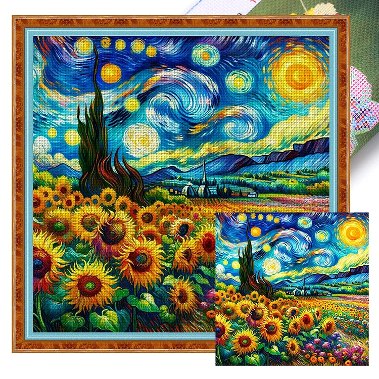 Sunflowers Under The Starry Sky (50*50cm) 18CT Stamped Cross Stitch gbfke