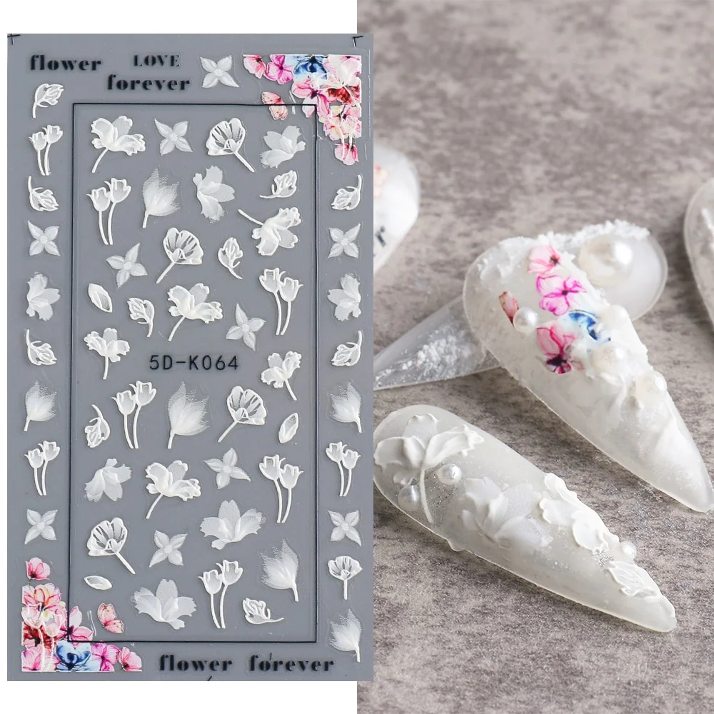 Churchf Nail Stickers Flowers Geometric Lines Decor Acrylic Embossed Sliders Gold Frame Nail Decals Cherry Blossom Manicure GLJI-5D05-Nail Inspo