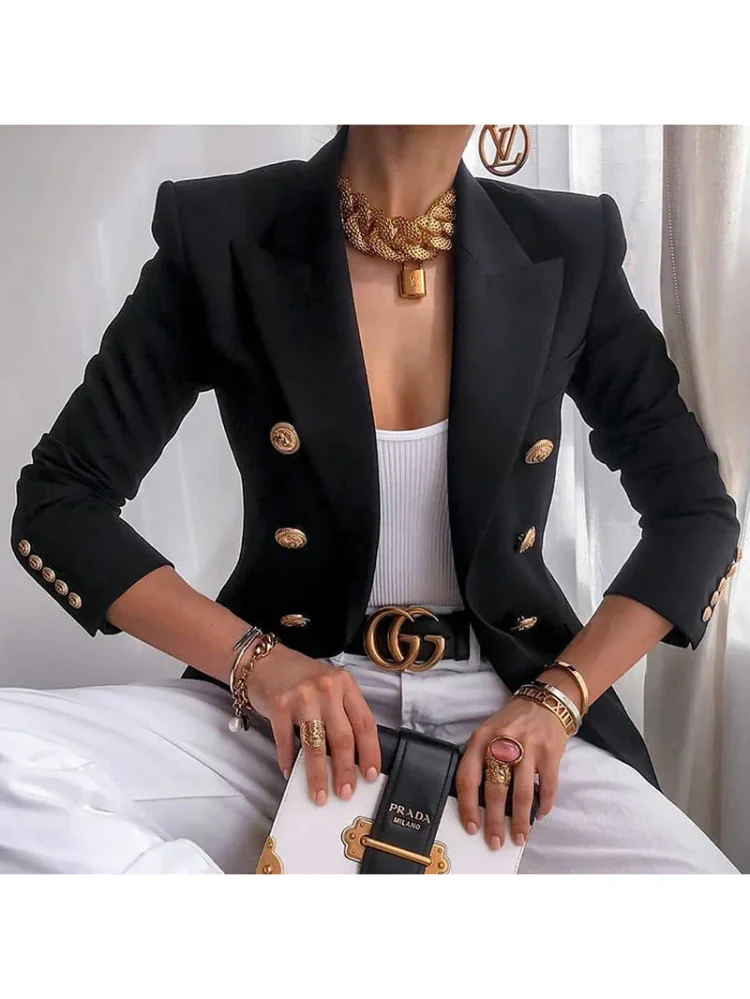 Lapel Collar Double Breasted Tailored Blazer