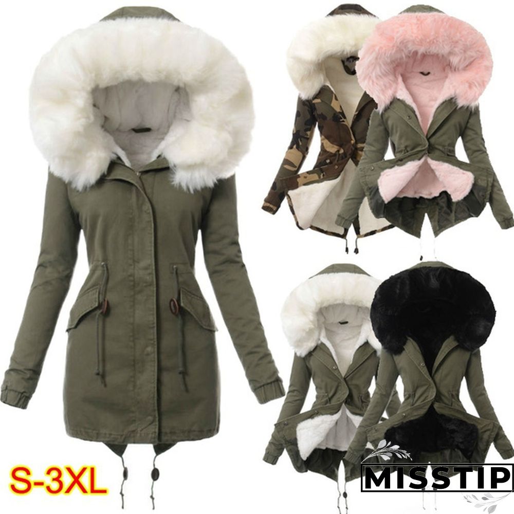 Women's Fashion Faux Fur Hooded Long Coat Winter Warm Fleece Thicken Parka Jacket Outwear Plus Size