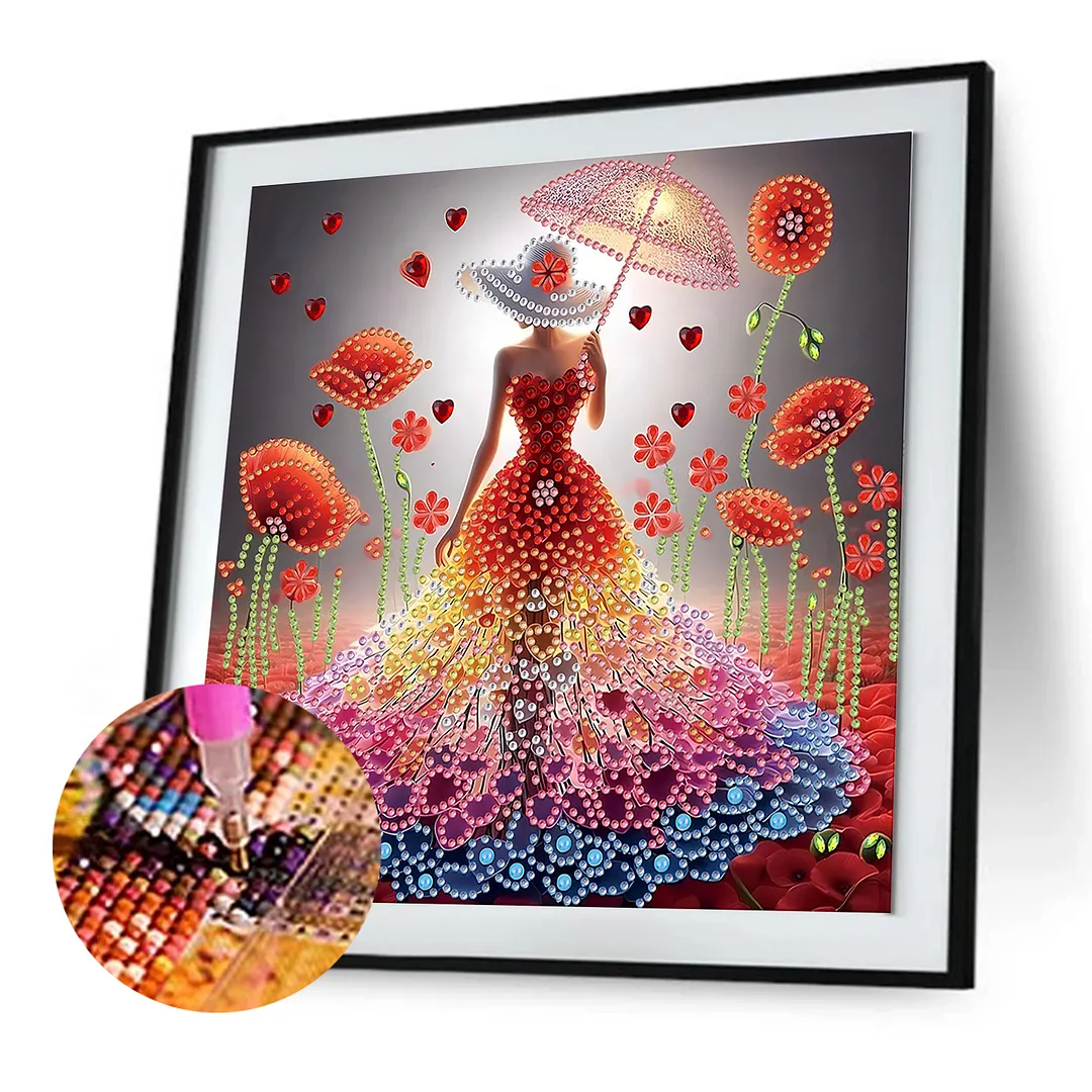 Diamond Painting - Partial Special Shaped Drill - Beauty in Floral Dress(Canvas|30x30cm)
