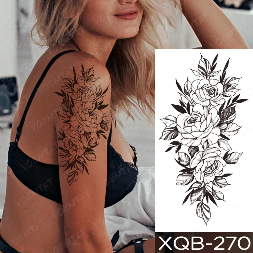 Waterproof Temporary Tattoo Sticker Orchid Flower Tattoos Peony Lotus Lines Painted Rose Body Art Arm Fake Sleeve Tatoo Women