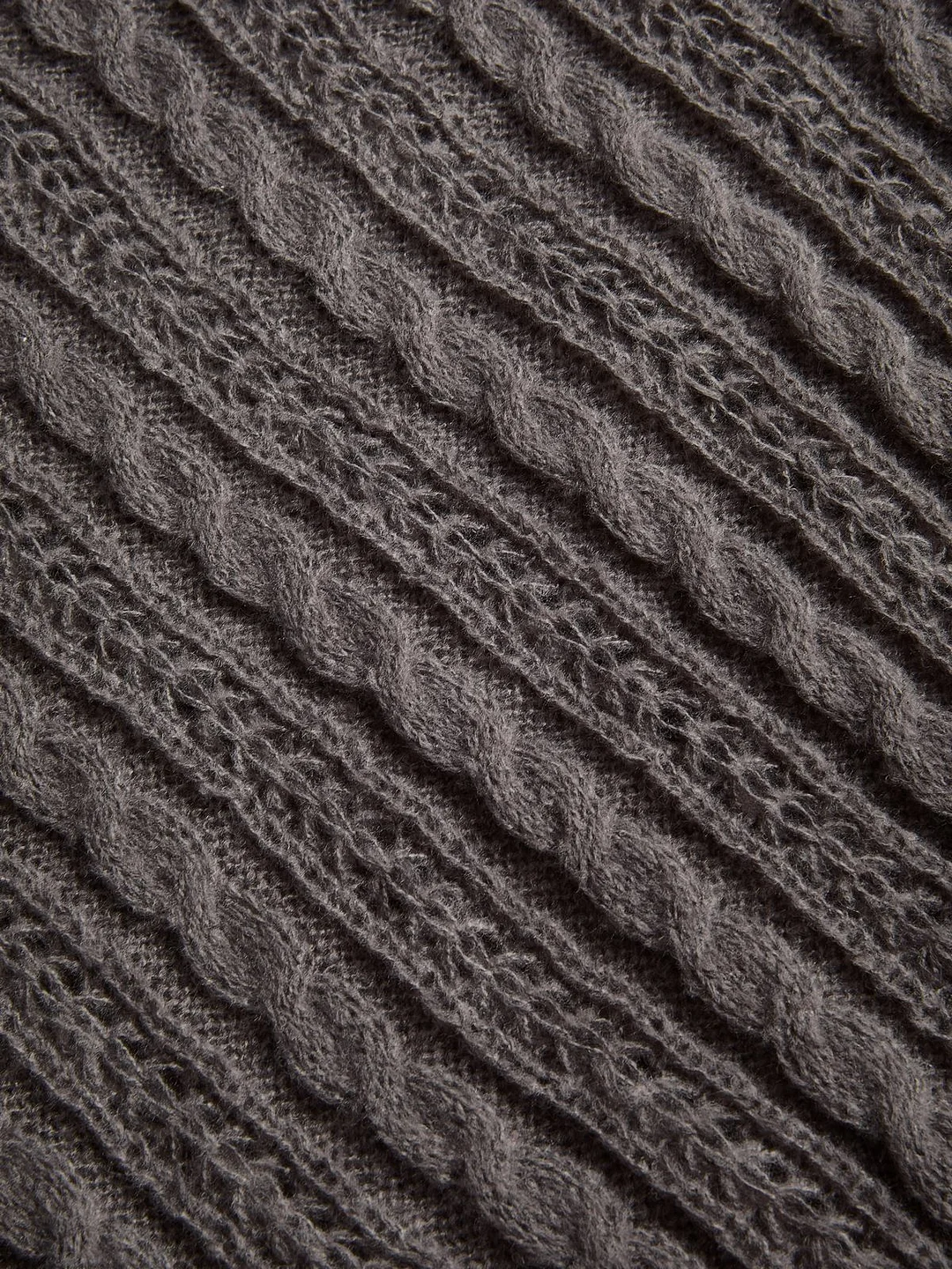 Brownm V-neck lace patchwork cable knit top