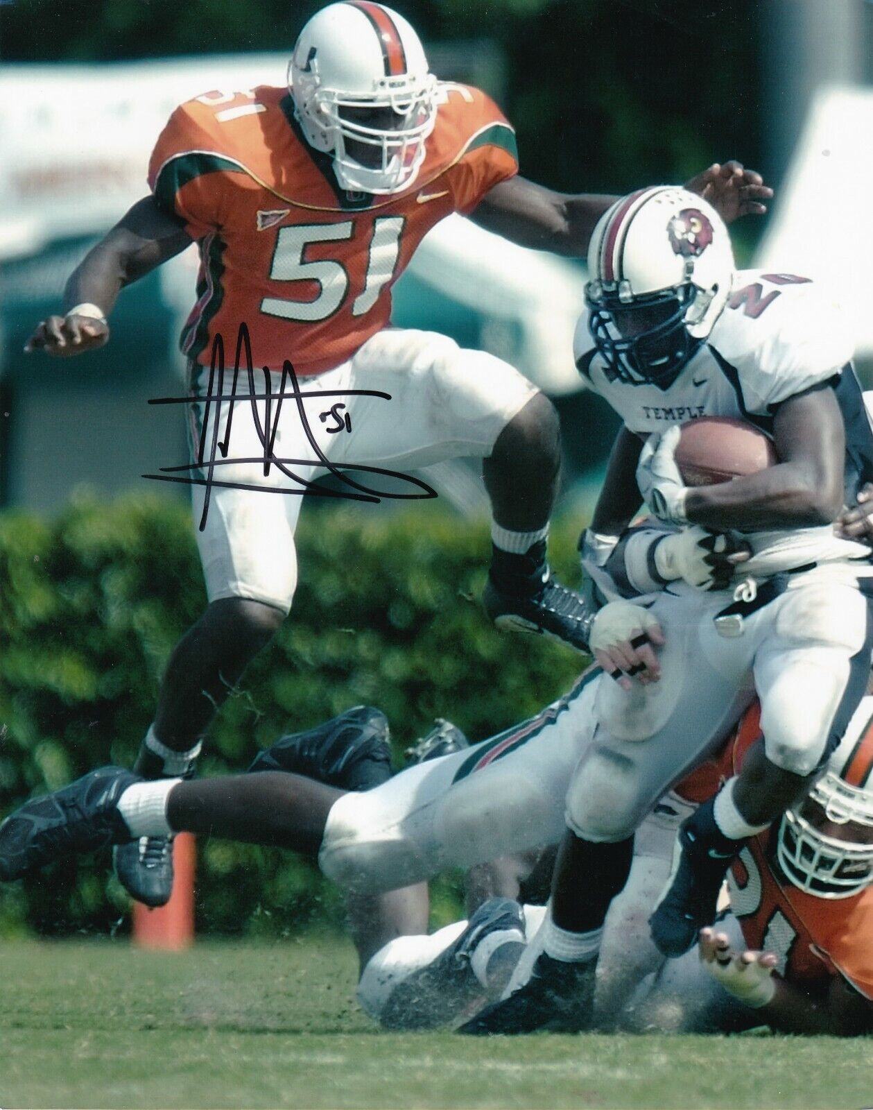 JONATHAN VILMA MIAMI HURRICANES ACTION SIGNED 8X10