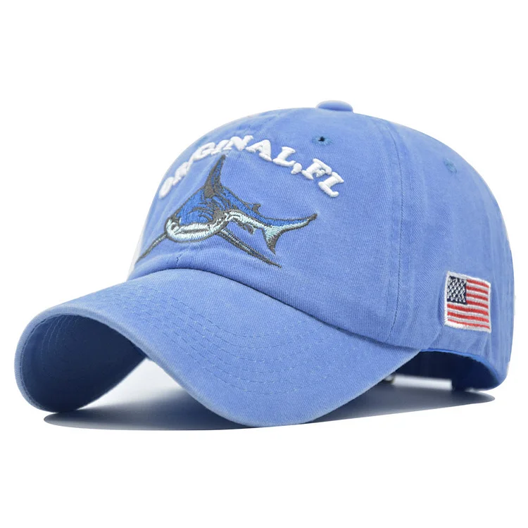 Men's Original FL Shark Hat Florida Vintage Denim American USA Flag Baseball Cap