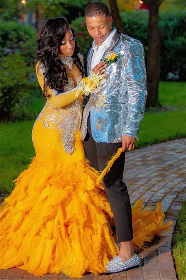 High Quality 2 Pieces Stylish Glitter Silver Homecoming Prom Suit For Boy With Sequins | Ballbellas Ballbellas