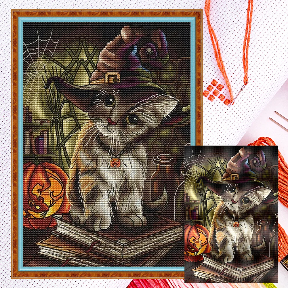 Full Embroidery 14CT DIY Halloween Cats Counted Cross Stitch Kit Art Craft