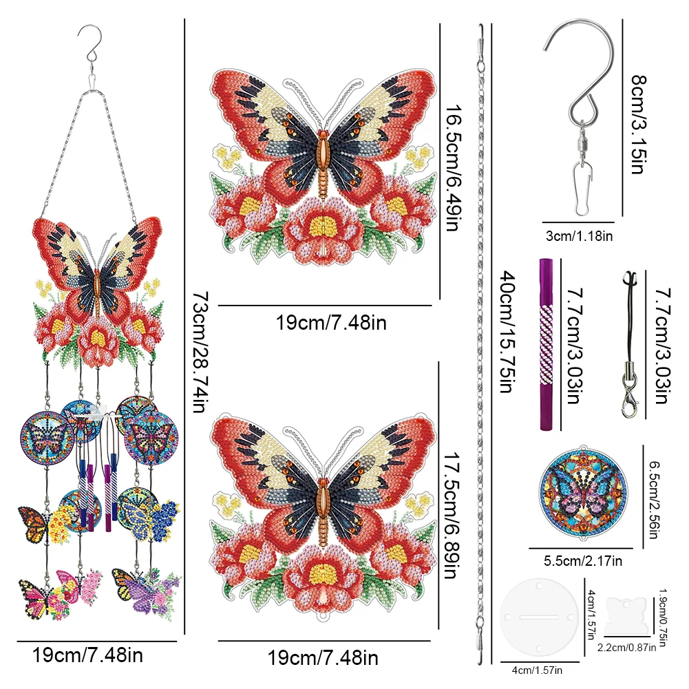 DIY Flower Butterfly Double Side Wind Chime Diamond Art Hanging Pendant for Home Decor