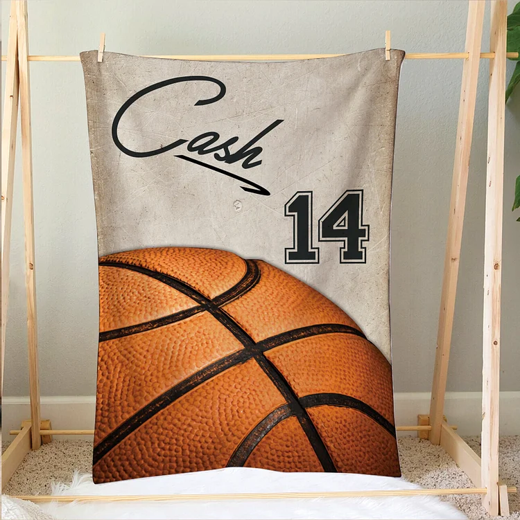 Personalized Basketball Blanket, Vintage Ball Soft Sherpa Fleece Throw Blankets | BKKid464