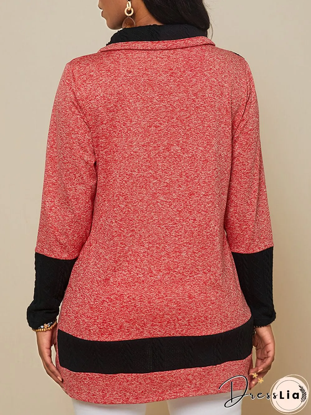 Contrast Color Long Sleeve Asymmetrical Patchwork Sweater for Women