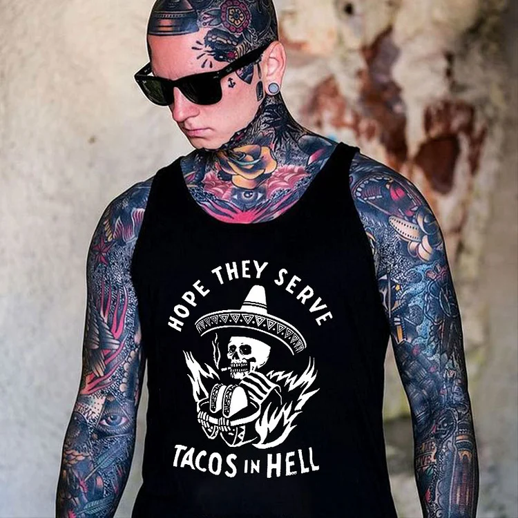 HOPE THEY SERVE TACOS IN HELL Black Print Vest